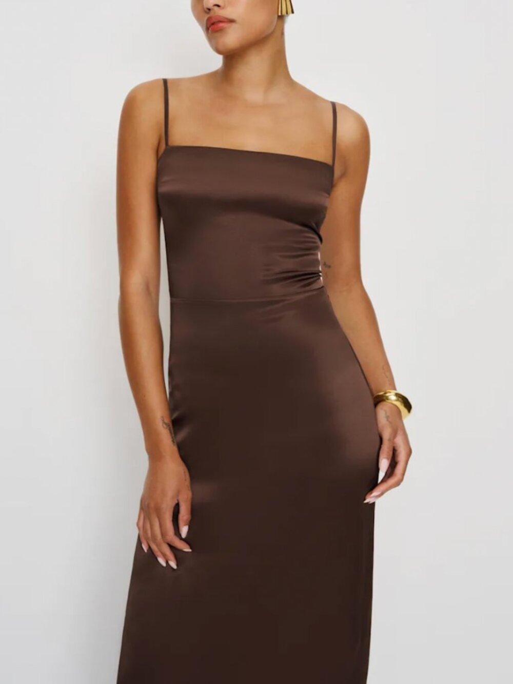 Reformation Frankie Silk Maxi Dress Sz2 Cafe Brown Event Cocktail Party - Picture 2 of 9